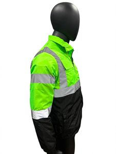 <b>Men</b> High Visibility <b>Reflective</b> Strip <b>Jacket</b> Water Resistant Polyester CE Certified Stand Collar Long Sleeve Zipper Workwear - Product Image 3
