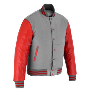 2026 OEM Men's <b>Top</b> Trending Grey Wool With Red <b>Leather</b> Sleeves Varsity Jacket 100% <b>High</b> Quality Low MOQ Heated Fashion Jackets - Product Image 5