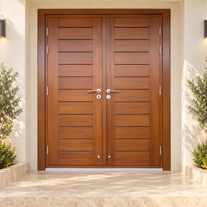 Porte d'entrée battante en bois massif GA-46L Noyer, Acajou, Bois de rose avec double rainure, design moderne pour l'extérieur des appartements et villas - Product Image 5