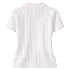 Women’s Ribbed Knit Button Front Top <b>Short</b> <b>Sleeve</b> Collared <b>Cardigan</b> Style Slim Fit Casual Summer Elegant Blouse Everyday Comfort - Product Image 2