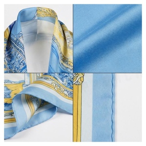 Women's Square <b>Silk</b> Scarf Blue Yellow Printed Elegant Multi-Functional Fashion Accessory All Seasons - Product Image 4
