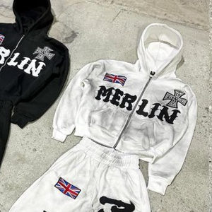 Sudadera con capucha unisex de algodón personalizada, de peso pesado, para invierno, con estampado desgastado por el sol, lavado ácido, efecto desgastado, con cordón y corte acampanado, estilo casual, tipo chándal. - Product Image 3