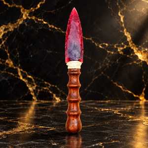 Dague à pointe de flèche en obsidienne rouge faite à la main de 10 pouces avec manche en bois – Cadeau décoratif pour collectionneur de cristaux - Product Image 4