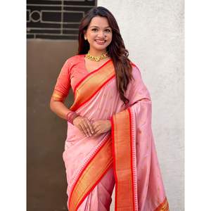 Sari en soie Paithani traditionnel Elite Weaves avec motifs tissés Zari et pallu paon Meenakari pour mariages indiens/pakistanais - Product Image 5