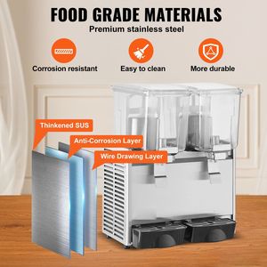 Dispenser per Bevande Commerciale da 13,6 Qt (12L), 280W, in Acciaio Inox 304, Macchina per Succhi con 2 Serbatoi per Tè Freddo e Bevande, 41-53,6 - Product Image 4