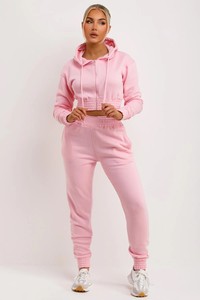 Conjunto Deportivo para Mujer, Color Rosa, con Capucha, Transpirable, Estilo Urbano, Manga Larga, Cierre con Cordón, Color Sólido, Sudadera y Pantalones Casuales - Product Image 4