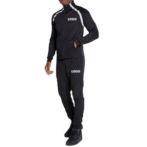 Survêtement de jogging zippé ajusté en coton/polyester pour homme, noir uni avec bande réfléchissante, collection 2026 - Product Image 1