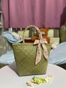 Handmade Vintage Summer Casual Tote Shoulder <b>Bag</b> Women Beach Woven <b>Straw</b> Travel Vietnam Zipper Chains Scarves Pearl Feather - Product Image 2