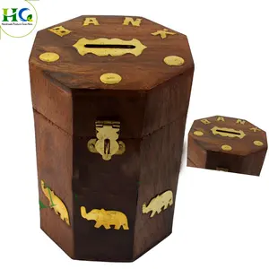 Coffre de trésor en bois fait à la main, nouveau Design d'argent/boîte d'épargne de pièces/tirelire/cadeaux pour enfants, filles, garçons et adultes