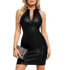 Mini-robe en cuir véritable pour femme, design tendance, tissu léger, idéale pour les tenues décontractées et de soirée - Product Image 5