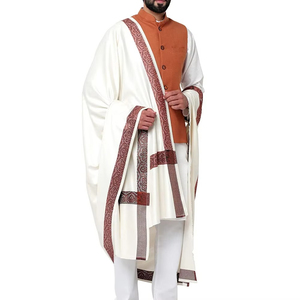 Chal Tradicional Musulmán para Hombre, Blanco, de Lana, con Borde Tejido, Diseño Elegante para Ceremonia Nikah de Invierno, Celebraciones Islámicas - Product Image 2