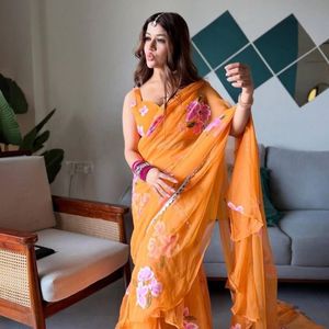 Lehenga Saree de créateur haut de gamme à imprimé numérique, avec chemisier et dupatta entièrement cousus, dentelle fantaisie, longueur ras du sol, séchage rapide, pour mariage et occasions festives - Product Image 6
