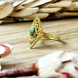 New Arrival Brass <b>Rings</b> Tribal <b>Turquoise</b> <b>Ring</b> Boho Brass Jewelry Women 18k Gold Plated Filigree Marquise For Wholesale/OEM/ODM - Product Image 3
