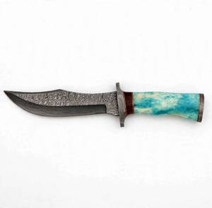 Couteau utilitaire d'extérieur artisanal en acier Damas à pointe clip, manche en bois turquoise, pièce de collection - Product Image 5