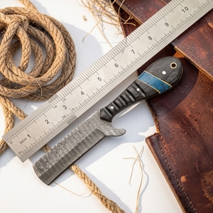 Couteau de boucher en acier Damas rainuré avec manche en bois Pakka noir, lame fixe, pour la chasse, l'EDC, le camping et les activités de plein air – Fabricant - Product Image 3