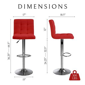 2pcs Red Cafe Counter Height Bar Stools with Back Footstool <b>Square</b> Cushion 1 <b>Set</b> of 1 <b>Set</b> of 2 Bar Stools - Product Image 2
