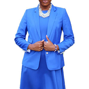 Ensemble de costume bleu sur mesure pour femme ZPB, blazer à manches longues, ensemble pantalon deux pièces formel pour le bureau, tenue professionnelle pour femme, fabrication - Product Image 1