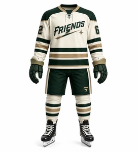 Ensemble d'uniformes de hockey sur glace pour hommes adultes, impression par sublimation personnalisée, jersey respirant en polyester, pantalon, gants, patins - Product Image 1