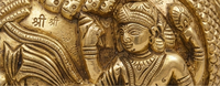 Coquille Vishnu Shankh en laiton plaqué or, style Art Déco, motif floral artisanal, durable, artistique, conque décorative spirituelle pour Puja hindou