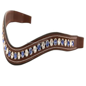 Banda para la Frente de Caballos con Cristales Curvos Más Vendida, con Costuras Blancas Resistentes y Duraderas, Disponible en Cuero Negro, Marrón y Havana - Product Image 6