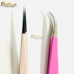 Pinzas para Pestañas Bellus International Professional, 2 Piezas, Acero Inoxidable, Punta Recta y Curva, Pinzas para Pestañas Personalizadas - Product Image 4