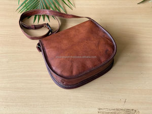 กระเป๋าหนังแพะแท้แบบลำลองทำด้วยมือกระเป๋าสะพายไหล่แบบวินเทจกระเป๋าสะพายไหล่กระดุมผ้าฝ้ายแบบมีตะขอเกี่ยวสำหรับสตรีศิลปินงานแฮนด์เมดริมชายหาด - Product Image 3