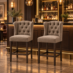 Upholstered Wingback Bar <b>Stool</b> <b>with</b> Button Tufted Back and Wooden Legs <b>for</b> <b>Kitchen</b> <b>Island</b> Home Bar Commercial Use - Product Image 4