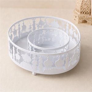 Plateau de service Ramadan en métal blanc ajouré motif château, pour fête islamique musulmane Aïd Moubarak, conteneur de rangement alimentaire décoratif pour table - Product Image 5