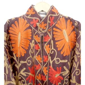 Most Trending Autumn Winter Women's Handmade floral Embroidery Cotrize Jacket with o-neck Breathable Design button closure - Product Image 2