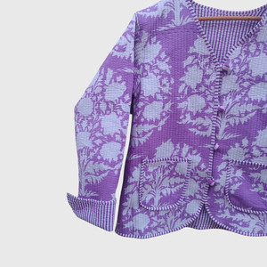 Abrigo Acolchado Tipo Waffle para Mujer Talla Grande, Estampado Floral, Manga Larga, Botones, Chaqueta Vintage de Invierno - Product Image 2
