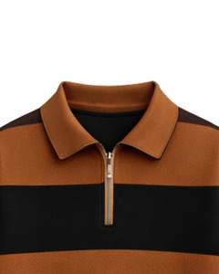 Sudadera con Cierre de Cremallera y Rayas Marrón y Negro para Hombre, Cuello Camisero, Felpa, Informal, Invierno, Fabricante OEM Personalizado - Product Image 6