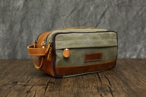 <b>Mens</b> Vintage Canvas Leather Toiletry Bag Waterproof Travel Wash Organizer <b>Pouch</b> Custom Shaving Dopp Kit Bulk LCTB-0003B - Product Image 3
