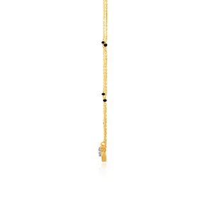 Collier Cœur en Diamant Plaqué Or 18K pour Femme, Chaîne en Or Jaune avec Perles Noires et Design Pulsé, Idéal pour un Usage Quotidien Romantique - Product Image 3