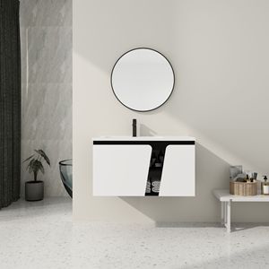 36-Inch <b>Wall</b>-Mounted Bathroom Vanity with Ceramic Basin and Soft-Close Cabinet Door <b>Floating</b> Vanity <b>Unit</b> - Product Image 1