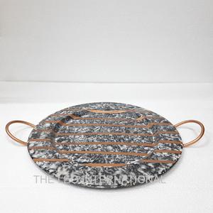 High Quality Hand Made Design Metal Serving Tray with <b>Stand</b> Single Piece Premium Golden Metal <b>Stand</b> Tray - Product Image 5