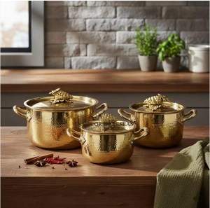 Ensemble de casseroles décoratives en acier inoxydable martelé à la main, écologiques et modernes, 3 pièces, compatibles induction - Product Image 1