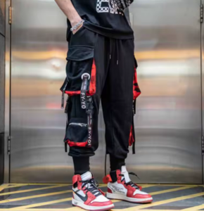 กางเกงคาร์โก้ผู้ชายลำลองสไตล์ฮิปฮอปสตรีทแวร์หลายกระเป๋าเทคแวร์กางเกงขายาวดีไซน์ริบบิ้นสีตัดกัน - Product Image 4