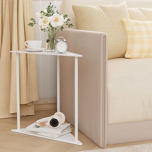 2-Tier Triangle Metal End <b>Table</b> Powder Coated - Corner Side <b>Table</b> Bathroom <b>Storage</b> Organizer Shelf Bathtub Caddy - Product Image 2