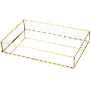 Bandeja decorativa redonda de metal y vidrio con espejo dorado de lujo, organizador de cosméticos, perfumes, joyas, bandejas de tocador para decoración de bodas y hogar. - Product Image 3