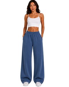 Women Dusty Blue Wide Leg Sweatpants High Waist Loose Fit Casual <b>Lounge</b> Jogger <b>Pants</b> Streetwear Fashion Wear - Product Image 1