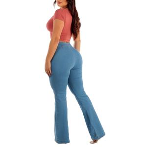Jeans délavés légers personnalisés de haute qualité pour femmes coupe skinny avec logo taille automne Denim grande taille écologique exportation BD - Product Image 4