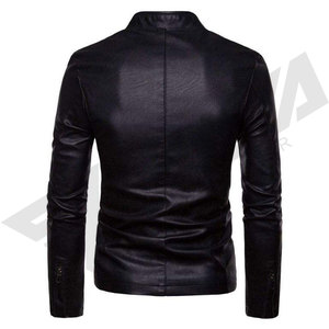 SALVA LEATHER Unisex Black Leather PU Leather <b>Jacket</b> Stand Collar Windproof Zipper Closure Slim Fit Casual Moto Style Autumn - Product Image 3