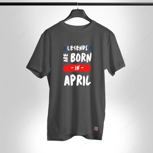 T-shirt noir à manches courtes pour homme, col rond, décontracté, Legend Born April, jersey tricoté, coupe classique, 100 % coton, sérigraphié, séchage rapide - Product Image 1