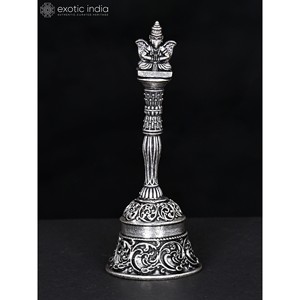 กระดิ่งทองเหลืองดีไซน์หรู4นิ้วพร้อมแผ่นชุบเงินสำหรับบ้านและวิหารผลิตในอินเดีย - Product Image 1