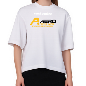 T-shirt blanc à col rond et manches courtes Aero Faster Impex pour femme, coupe ample, respirant, jersey, imprimé graphique, vêtement décontracté - Product Image 1