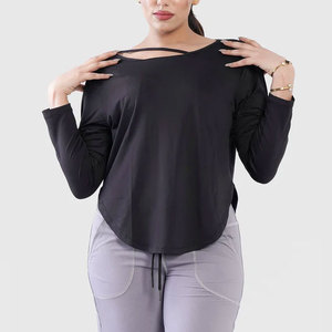 Ropa Deportiva para Mujer, Camiseta de Manga Larga con Dobladillo Curvo, Ropa de Entrenamiento Personalizada, Cuello Ancho, Ajuste Ceñido, Transpirable - Product Image 3