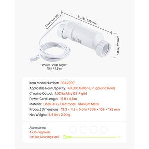 Sistema di Clorazione ad Acqua Salata Hayward W3T-Cell-15 (T15) per Piscine Interrate, Strumento e Accessorio per la Pulizia - Product Image 3