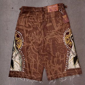 Pantalones Cortos Bermuda para Hombre, Estilo Patchwork, Bordados a Mano, de Lona, Estilo Urbano, Cintura Media, Cierre de Botones, Transpirables, de Algodón - Product Image 3