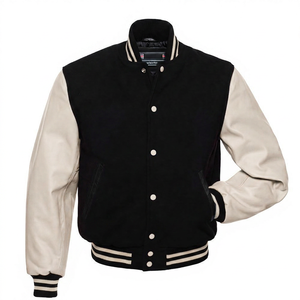 KVJ115 Royal Blue Men's Varsity Wool <b>Jacket</b> Mild Cow Hide <b>Leather</b> Sleeves Embroidery Orange Accents Chenille Collarless <b>Winter</b> - Product Image 6