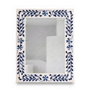 Miroir mural encadré moderne avec motif en os incrusté pour montage mural, chambre à coucher, couloir, salon, miroir décoratif traditionnel - Product Image 3